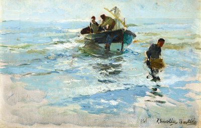 Boot wird eingeholt, Strand von Valencia von Joaquín Sorolla